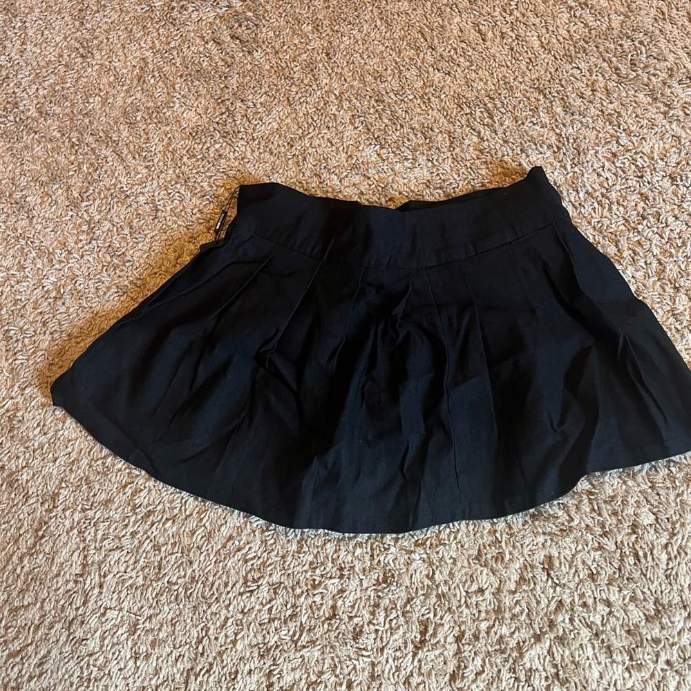 Black Pleated Skater Mini Skirt for Night Out